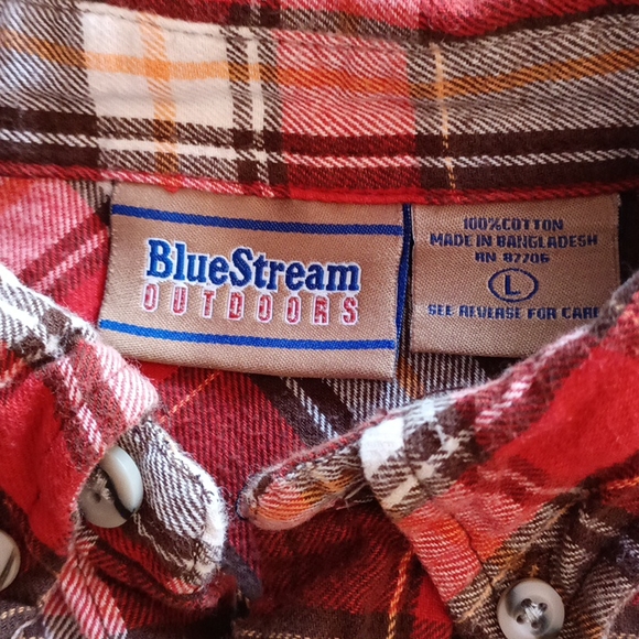 Bluestream soft plaid shirt. Brown red plaid  Long sleeve with pocket. L - Picture 2 of 3